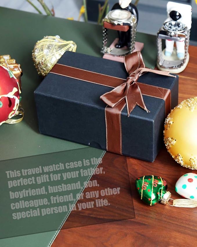 PU Leather Watch and Cufflink Travel Case - 2 Watch and Cufflink Organizer Set, Portable Storage Box for Men Gift