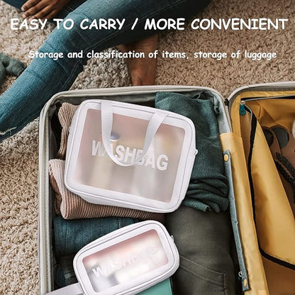 Clear Travel Bags for Toiletries, 3Pcs Portable PVC Waterproof Cosmetic Bags, Transparent Travel Storage Carry Pouch, Toiletry Bags and Cosmetics Organizer for Women Men (A-White)