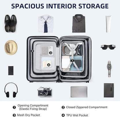 Hard Shell Suitcases Expandable Travel Luggage Sets 3 Piece, Carry on and Check in 3 Piece Luggage Suitcase Sets with Spinner Wheels Cup Holder Charger Built in (Caribbean Blue, 20/24/28)
