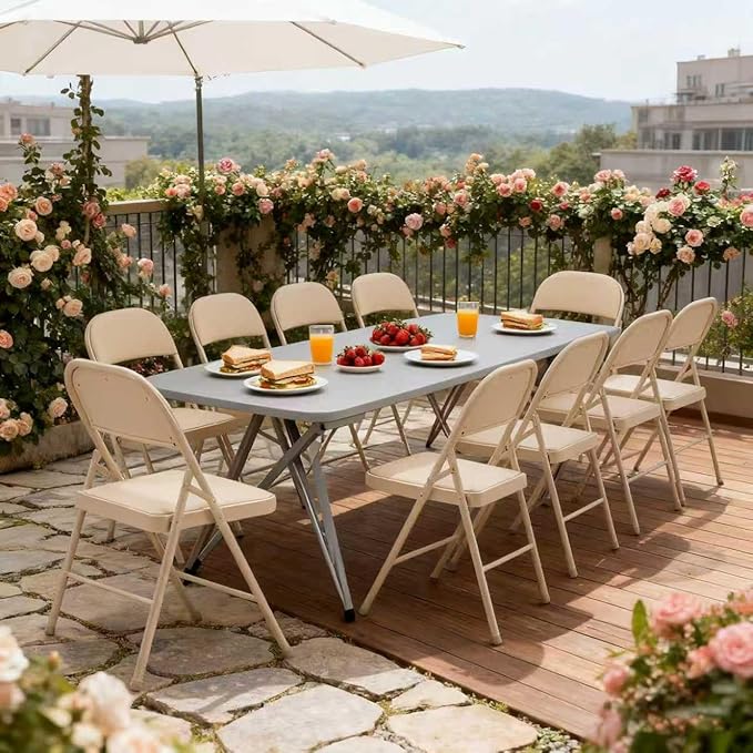 Khaki Folding Chairs 20 Pack with Padded Cushion and Back, Portable Duty Metal Frame Commercial Seat, Foldable Indoor Outdoor Chairs for Office Party Events Kitchen Dinning Wedding, 330-LBS Capacity