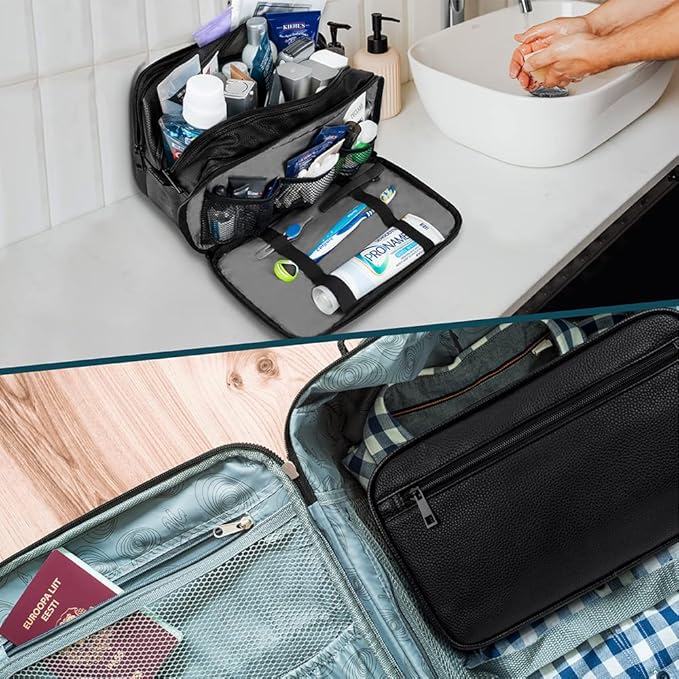 PAVILIA Toiletry Bag for Men, Travel Pouch Essentials Shaving Dopp Kit, Travel Bag Toiletries Organizer Case, Cosmetic Make Up Accessory, Water Resistant