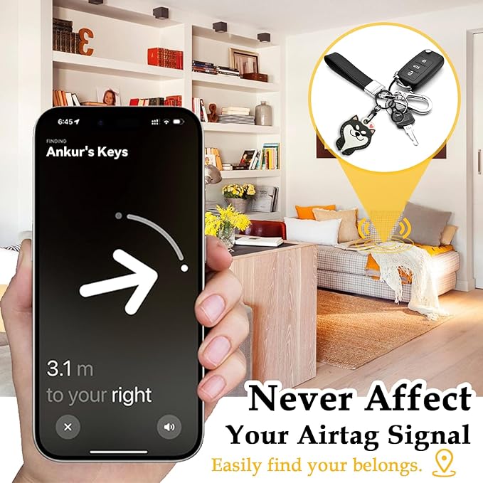 Leather Keychain for Airtag, Cute Protective Keychain Holder Compatible with Apple Air Tag,GPS Case Cover for Keys(Dog)