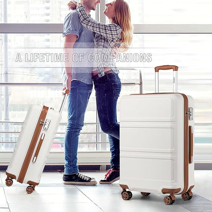 Kono Carry On Luggage Set Airline Approved Lightweight PC+ABS Carry On Suitcase with TSA Lock Spinner Wheels Durable Luggage Hardside White