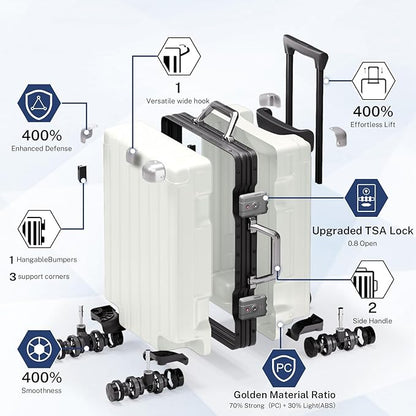 Krute Zipperless Luggage 24 Inch Aluminum Frame Suitcase with Spinner Wheels PC+ABS Hardide Checked Luggage TSA Approved
