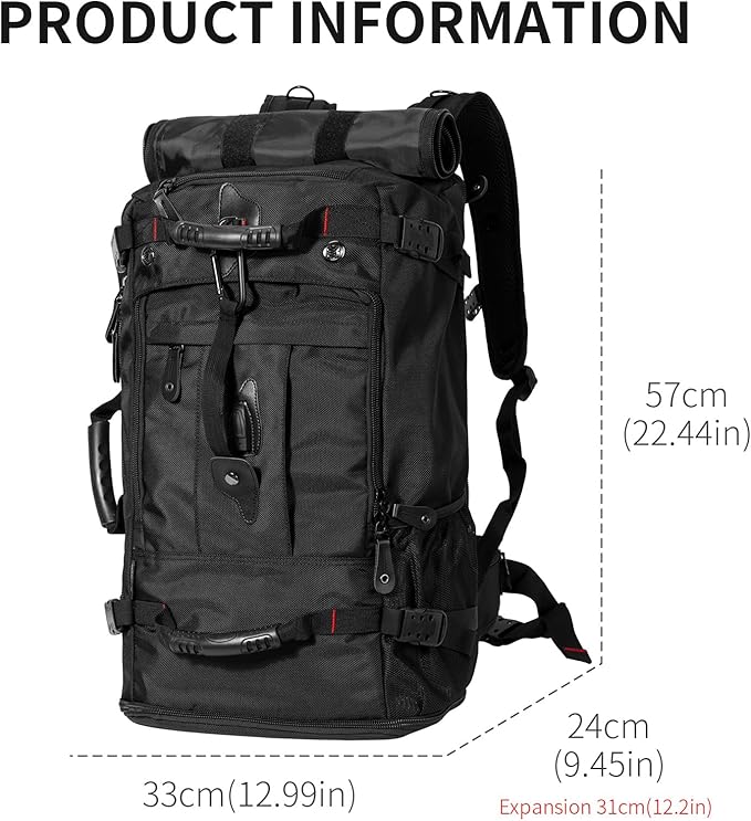 Travel Backpack Carry On Backpack Durable Convertible Duffle Bag Fit for 15.6 Inch Laptop for Men and Women hiking airplane shoes bag extendable three way uses multiple