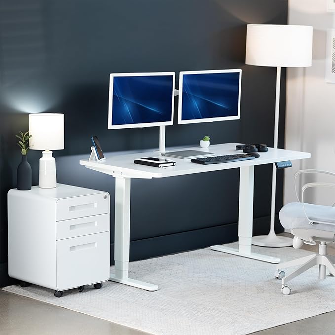 VIVO Electric 55 x 28 in Dual Motor Sit Stand Desk, Memory Height Adjustment, 2B Series, White Top White Frame, DESK-KIT-2W55W