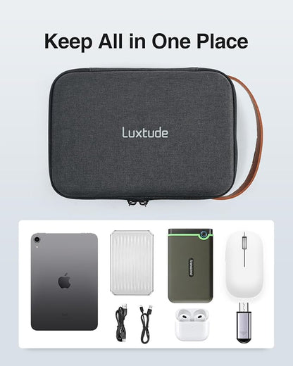 Luxtude Tech Organizer Travel Case, Portable Electronics Organizers, Hard Case for Electronics, Black Tech Bag, Charger Cases, Carrying Cases for iPad Mini (Up to 7.9’’), Mouse
