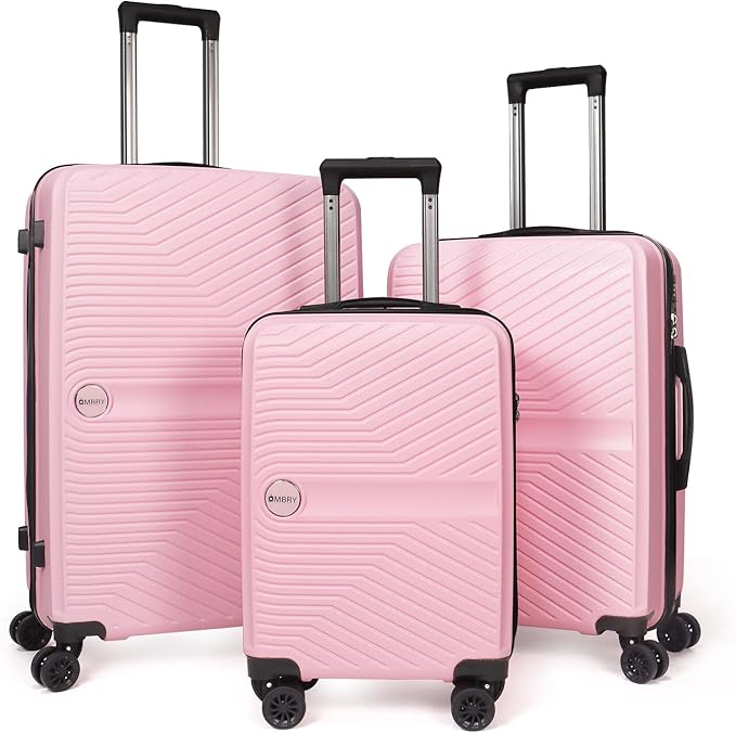 Luggage Set 3 Pieces -Suitcase Set - Carry on Luggage with Wheels - Check-in Luggage - PC + ABS Durable Suitcase Rotating Silent Wheels 3-Piece 20/24/28 Pink