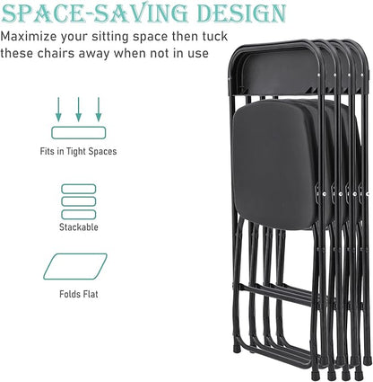 60 Pack Plastic Black Folding Chairs, Portable Stackable Commercial Party Folding Chairs with Steel Frame 350lbs for Home Office Outdoor Indoor Office Wedding Party Event