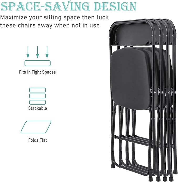 50 Pack Black Plastic Folding Chairs, Portable Stackable Commercial Party Folding Chairs with Steel Frame 350lbs for Home Office Outdoor Indoor Office Wedding Party Events