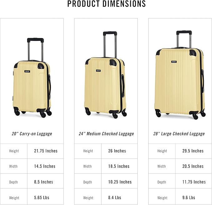Kenneth Cole REACTION Out of Bounds Lightweight Hardshell 4-Wheel Spinner Luggage, Pale Banana, 20-Inch Carry On