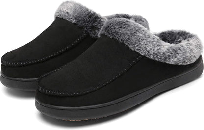 Mishansha Women's House Shoes Memory Foam Suede Moccasin Slippers Winter Warm Fleece Lined Home Shoes with Anti-Skid Rubber Sole
