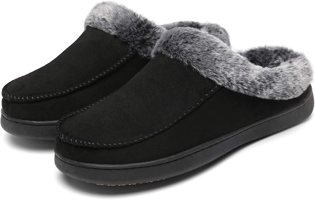 Mishansha Women's House Shoes Memory Foam Suede Moccasin Slippers Winter Warm Fleece Lined Home Shoes with Anti-Skid Rubber Sole