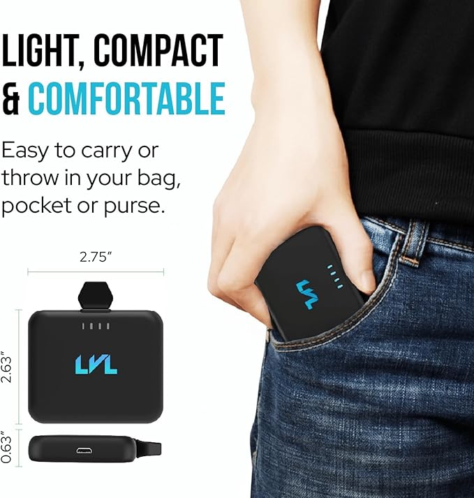 Spark Portable Charger for iPhone 17/16/15 USB C 2500mAh Power Bank with LED Indicators 2.4A Fast Charging Mini Portable Charger with Pass Through Technology LVL 25 (Black)