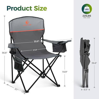 ALPHA CAMP Folding Camping Chairs for Adults Lawn Chairs Outdoor Chairs Support 250 LBS Portable Camp Chairs with Cup Holders Cooler Pouch for Outdoor, 2 Pack