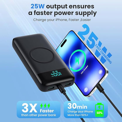 Wireless Portable Charger 40,800mAh with 3 Built-in Cables,15W Wireless Charging 25W PD QC4.0 Fast Charging USB-C Power Bank,7 Outputs Travel Essentials Battery Pack for iPhone 17/16/15/14,Android etc