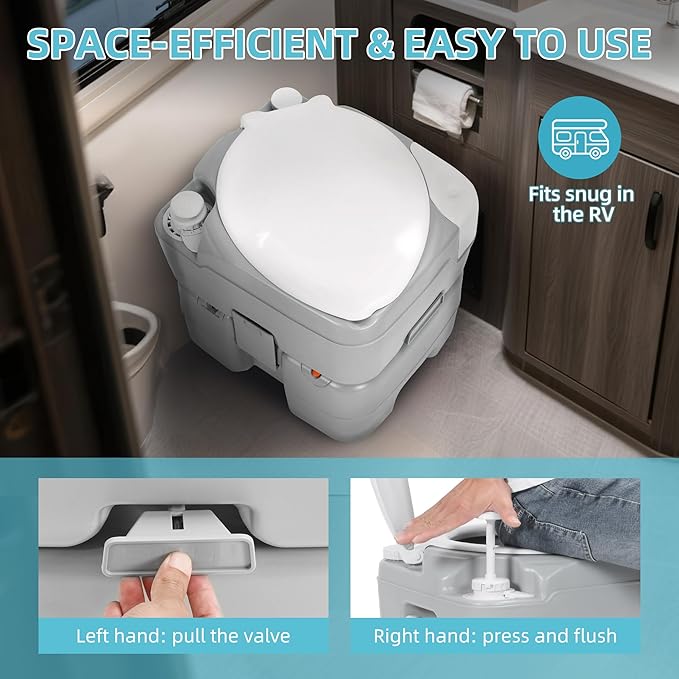 YITAMOTOR 5.3 Gal Portable Toilet for Adults, Camping Porta Potty with Diagonal Elongated Bowl, Hand Sprayer, Carry Bag, Level Indicator, Leak-Proof RV Travel Porta Potty for Outdoors Indoors Hospital