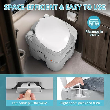 YITAMOTOR 5.3 Gal Portable Toilet for Adults, Camping Porta Potty with Diagonal Elongated Bowl, Hand Sprayer, Carry Bag, Level Indicator, Leak-Proof RV Travel Porta Potty for Outdoors Indoors Hospital