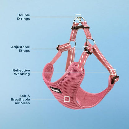 Best Pet Supplies Voyager Mesh Dog Breathable Harness Reflective Stitching, All Weather Adjustable for Walking Training, or Running - Heavy Duty & Durable, Harness (Pink), M