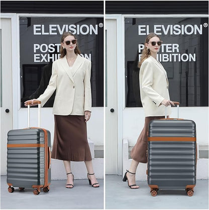 Kono Expandable 28 Inch Large Checked Luggage: ABS+PC Hardside Trolley Travel Case - Hard Shell Suitcase with TSA Lock,Grey Brown