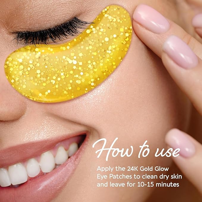 MAREE 24k Gold Glow Under Eye Gels for Dark Circles and Puffiness - Cooling Collagen & Hyaluronic Acid Skincare Gel Pads - Gold Eye Patches for Puffy Eyes and Dark Circles - Under Eye Masks