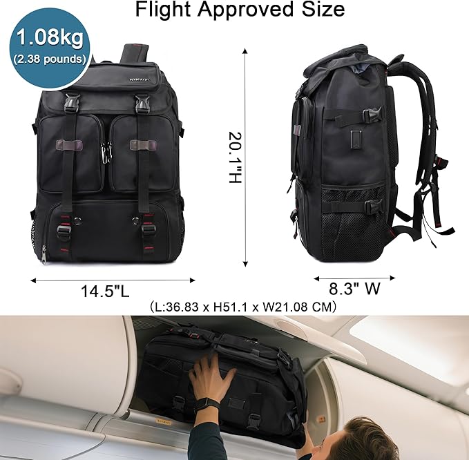 Travel Backpack for Men Laptop Backpack Fit 16 inch Carry-on Airline Approved Casual Daypack Work Business Rucksack,Black