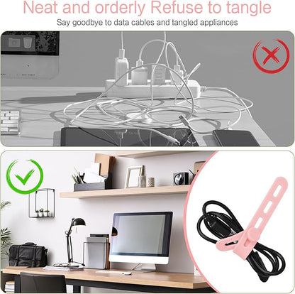 Donruby 24Pcs Silicone Cable Ties - Reusable & Washable with Locking Buckle Design, Adjustable Fastening Cable Straps, Multi-Purpose High Elasticity Cord Organizer (Pink)