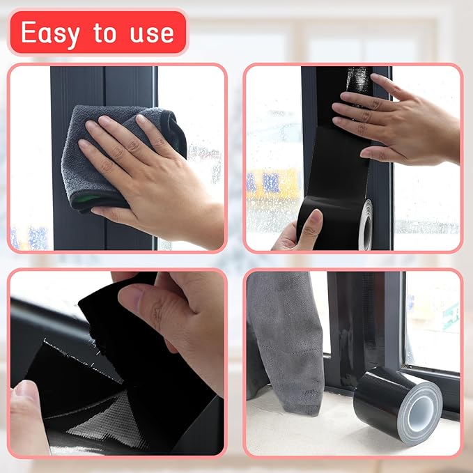 Birllaid Black Window Weather Sealing Tape, Window Insulation Air Conditioner Seal Tape, 3 Inch x 65 FT Waterproof Blocker for Cold Heat Air, Windproof, No Residue Strong adheisve
