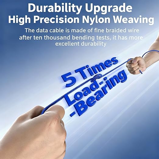 USB Cable PD Fast Charger Lighted Up (USB 6IN1 Braid Blue),A Mobile Phone Data Cable, specifically a Fast Charging Cable, Crafted from Nylon Braided Material.
