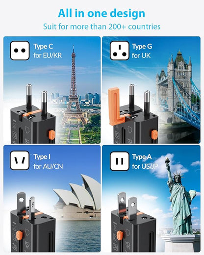 SooPii Gan USB C Charger 35W, 2 Port PD PPS QC Universal Travel Adapter, All-in-One Travel Charger with US UK EU AU Plug Adapter for for Galaxy S25/S24/Note 20, iPhone 16/15/14, iPad, Pixel and More