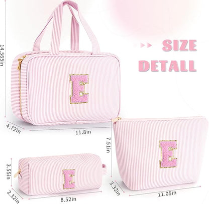 Personalized Toiletry Bag Makeup Bag for Women - Monogram Cosmetic Bag Travel Bag Brush Holder Birthday Gifts for Her Wedding Bridesmaid Friend Sister Teacher Wife Grandma - Pink E
