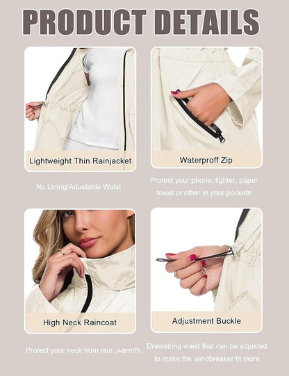 Avoogue Women's Long Raincoat with Hood Outdoor Lightweight Windbreaker Rain Jacket Waterproof