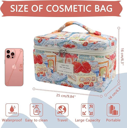 1pc Large Makeup Bag, Cute Cosmetic Bag for Women Girls, Floral Coquette Aesthetic Toiletry Bag, Travel Make Up Organizer Bag (Rabbit Print)