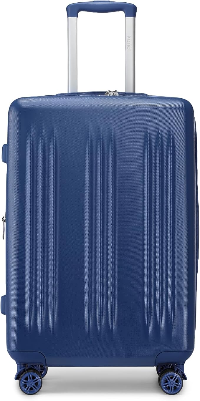 Kono Lightweight 24 Inch Expandable Luggage with Quiet Spinner Wheels TSA Lock, Scratch and Drop Resistant PC+ABS Hardside Durable Medium Checked Suitcase, Navy Blue