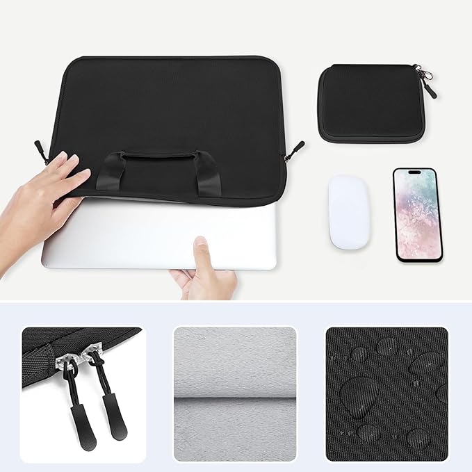 MOSISO Laptop Case 13 inch, Laptop Sleeve Bag Compatible with MacBook Air 13 inch M4 M3 M2 M1 2025-2018 / Pro 13 M2 M1, Neoprene Carrying Computer Bag with Handle&Detachable Small Case, Black