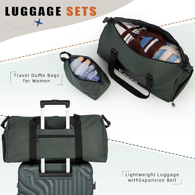 Luggage Sets Suitcase Sets 5 Piece Luggage Sets Suitcase with ABS Hard Shell Lightweight TSA Lock and Double Rotatable Detachable Wheels(DarkGreen,20"/24"/28"/DB/TB)