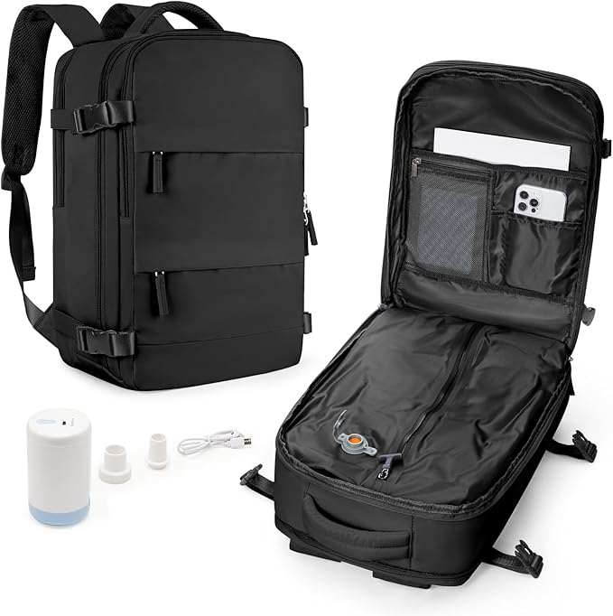 wepadre Vacuum Backpack Travel with Pump Travel Backpack with Vacuum System Easy Vac Pack Backpacks Vacpack Compression Backpacks Mochila de Viaje Compresion al Vacio Black