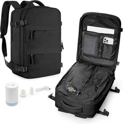 wepadre Vacuum Backpack Travel with Pump Travel Backpack with Vacuum System Easy Vac Pack Backpacks Vacpack Compression Backpacks Mochila de Viaje Compresion al Vacio Black