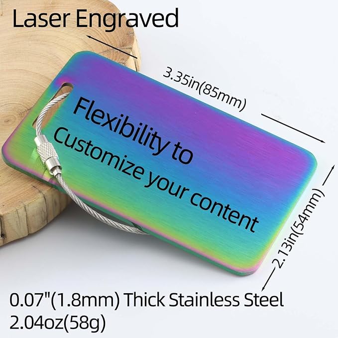 Sturdy and Durable Personalized Luggage Tags for Suitcases,Cruise Essentials Travel Tags for Luggage,Travel Bag Labels,Heavy-Duty Stainless Steel Colorfull Rectangular Horizontal Suitcases Tags