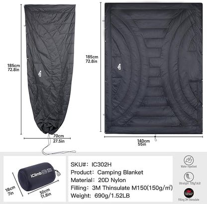 iClimb 3M Thinsulate Insulation Warm Camping Blanket Ultralight Compact