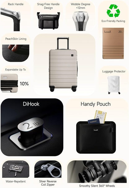 LUGGEX Carry On Luggage HUP3, Hardshell Suitcase with DiHook, Handy Pouch, 20 inch Expandable Suitcases Airline Approved TSA Lock, with Spinner Wheels (HX-Core)