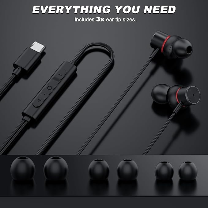 USB C Wired Headphones,【Active Noise Cancelling & One-Click ANC Toggle Button】Ear buds for iPhone 17 16 15 Pro Max USBC Earphones,Hi-Res Sound Type C Earbuds Compatible with iPhone/Android/Galaxy/iPad