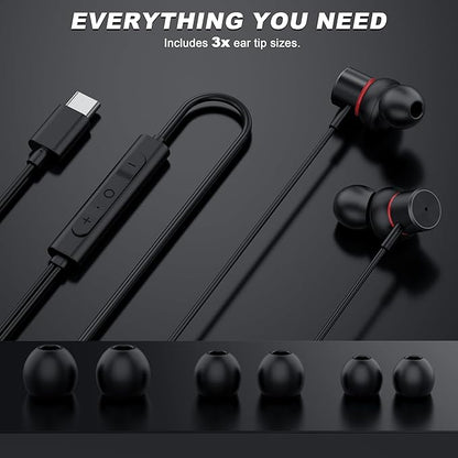 USB C Wired Headphones,【Active Noise Cancelling & One-Click ANC Toggle Button】Ear buds for iPhone 17 16 15 Pro Max USBC Earphones,Hi-Res Sound Type C Earbuds Compatible with iPhone/Android/Galaxy/iPad