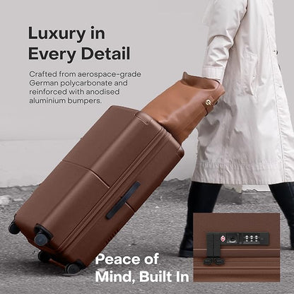 Checked Plus Expandable - 28.75" Airline Approved Check In Luggage with Wheels, Rolling Suitcase for Men & Women - TSA Lock, Silent Spinner Wheels, Expansion Zip, Y-Strap - Dark Brown