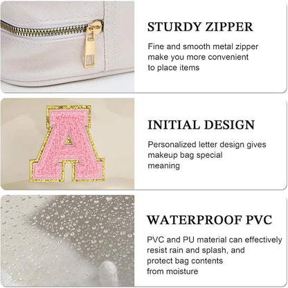 YOOLIFE Initial Make Up Bag Travel Toiletry Bag, Clear Makeup Bag Preppy Cosmetic Bags Organizer Travel Essentials Gifts for Women Teen Girlfriend Teacher Mom Brithday Mothers Day Gifts, Large, White