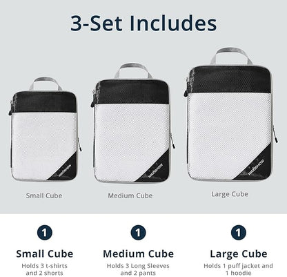 6 Set Compression Packing Cubes for Travel - Compressible, Lightweight, and Space-Saving Packing Cubes, Travel Essentials for Women, Black