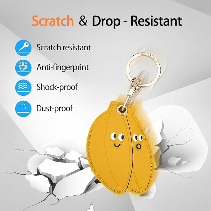 Leather Keychain Case Holder Compatible with Apple AirTag, GPS Airtag Keychain Finder Tracker with Key Ring, Anti-Scratch Protective Air Tag Cover