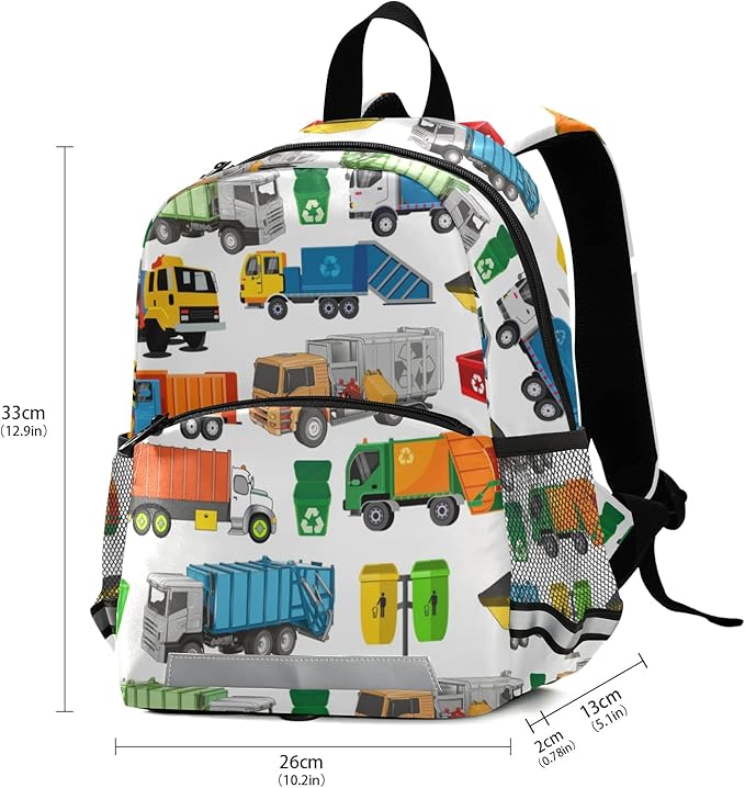 Garbage Trucks Cute Kid's Toddler Backpack for Boys Girls Preschool Nursery with Safety Leash (031117) 10.9 X5.9 X 12.9inch