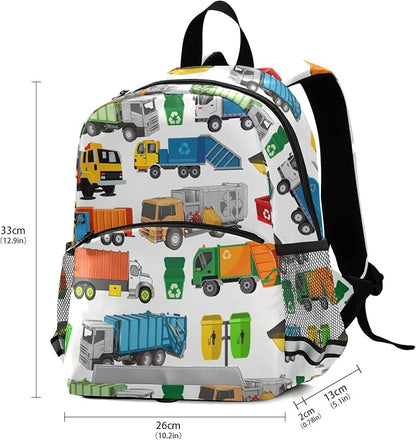 Garbage Trucks Cute Kid's Toddler Backpack for Boys Girls Preschool Nursery with Safety Leash (031117) 10.9 X5.9 X 12.9inch