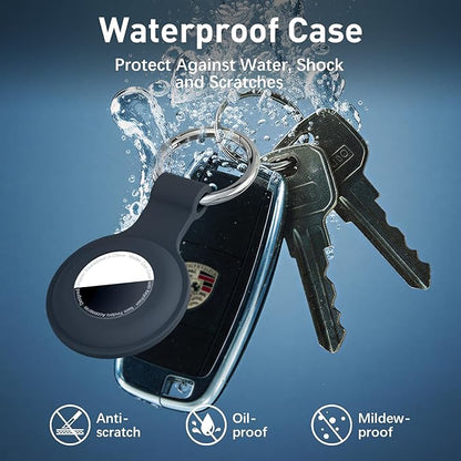 [4 Pack] Waterproof Case for AirTag with Ultra-Clear Front Cover, Shockproof Silicone Holder Keychain for Apple for AirTags, Full Body Protector for Keys, Backpack, Luggage